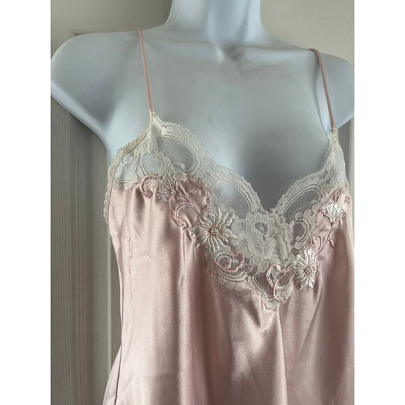 Vintage 1980's Etienne Peignoir Set Nightgown (S) and Robe (S) Pink With Beige - Picture 2 of 10